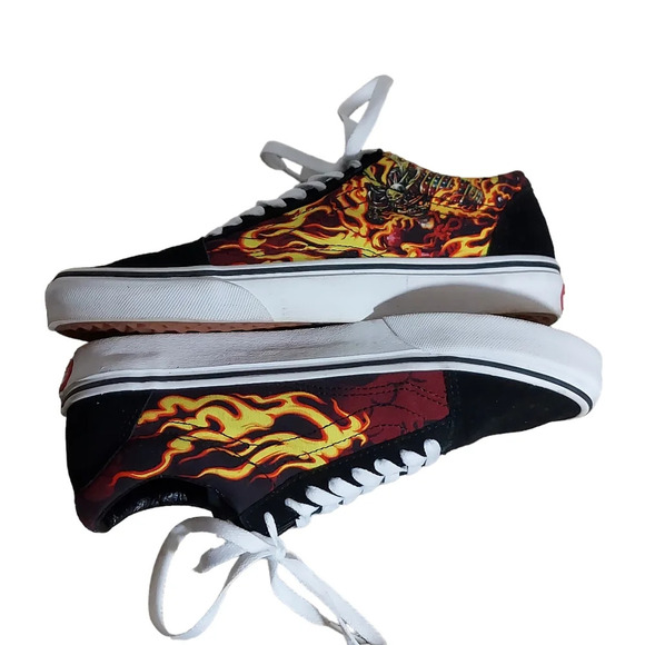 Van's Samurai Rising Old Skool Suede Canvas Black Red Yellow Flames Sneaker - Picture 8 of 15